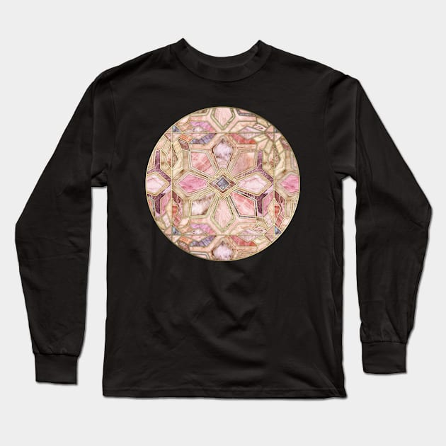 Geometric Gilded Stone Tiles in Blush Pink, Peach and Coral Long Sleeve T-Shirt by micklyn